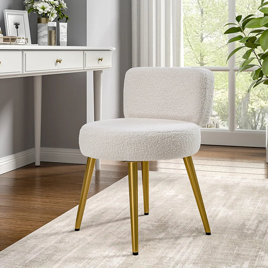 Voltsify Cream Faux Fur Vanity Stool Chair with Metal Legs for Apartments Guest Rooms Home Offices
