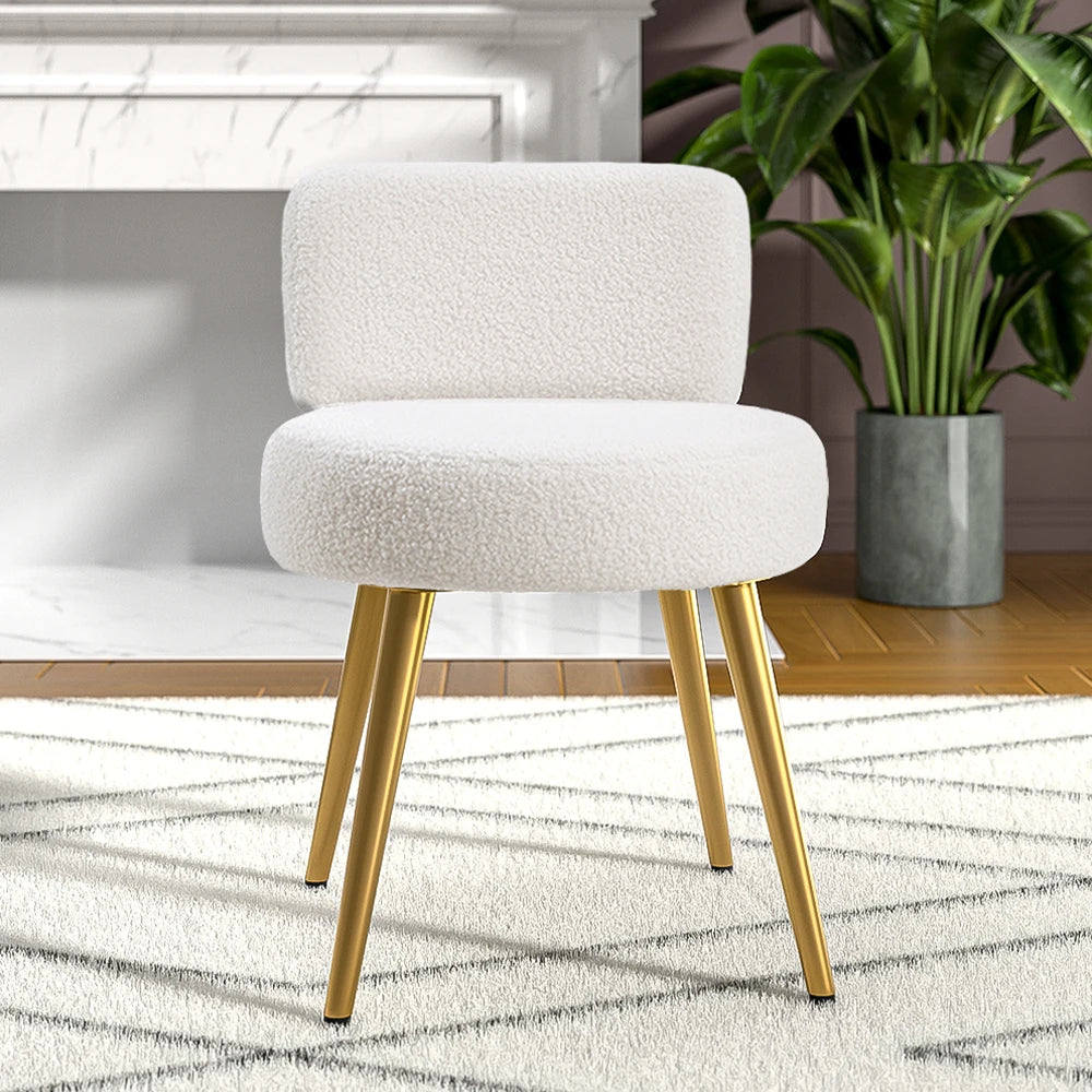 Voltsify Cream Faux Fur Vanity Stool Chair with Metal Legs for Apartments Guest Rooms Home Offices