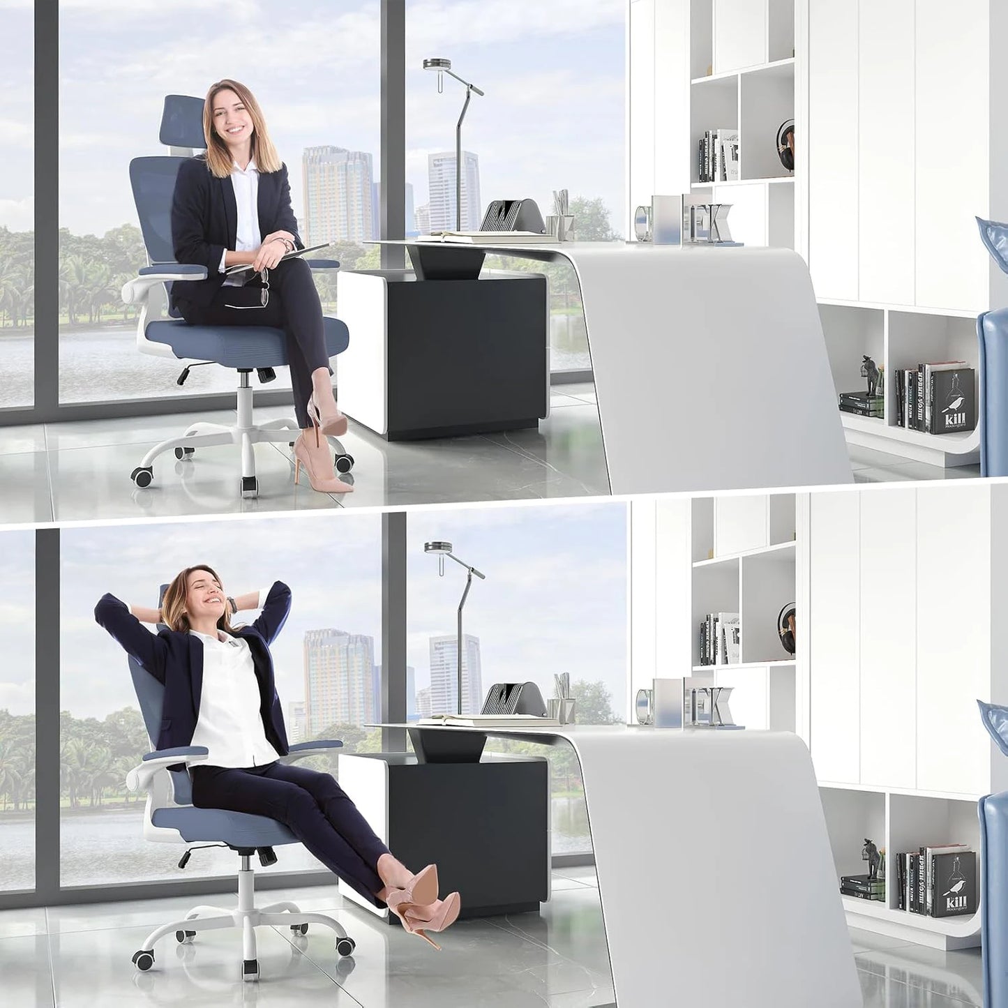 Ergonomic Office Chair with Lumbar Support – Adjustable Headrest & Flip-Up Armrests