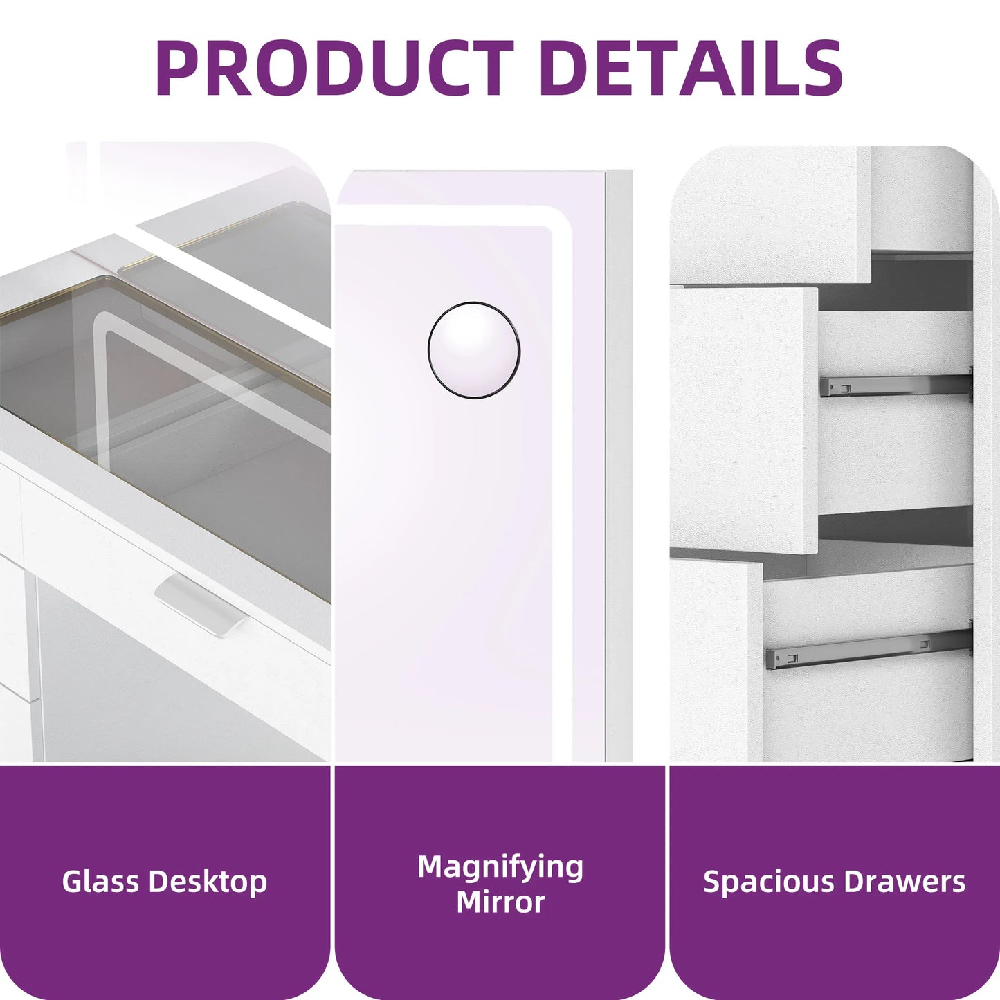 YITAHOME White Vanity Table with LED Mirror – 11 Drawers, Glass Top & Stool