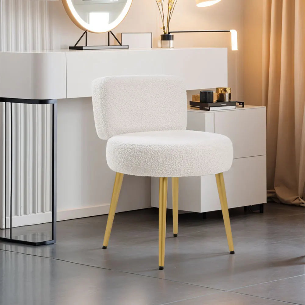 Voltsify Cream Faux Fur Vanity Stool Chair with Metal Legs for Apartments Guest Rooms Home Offices