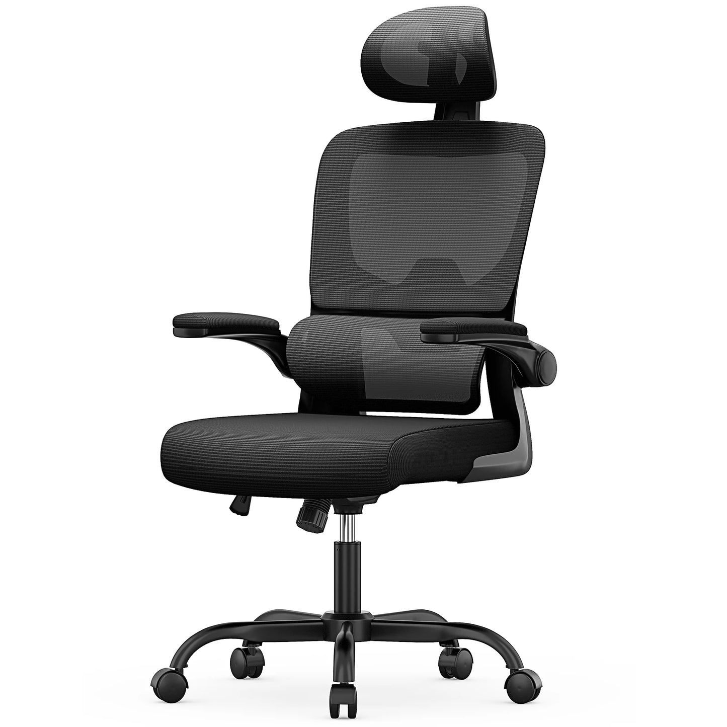 Ergonomic Office Chair with Lumbar Support – Adjustable Headrest & Flip-Up Armrests