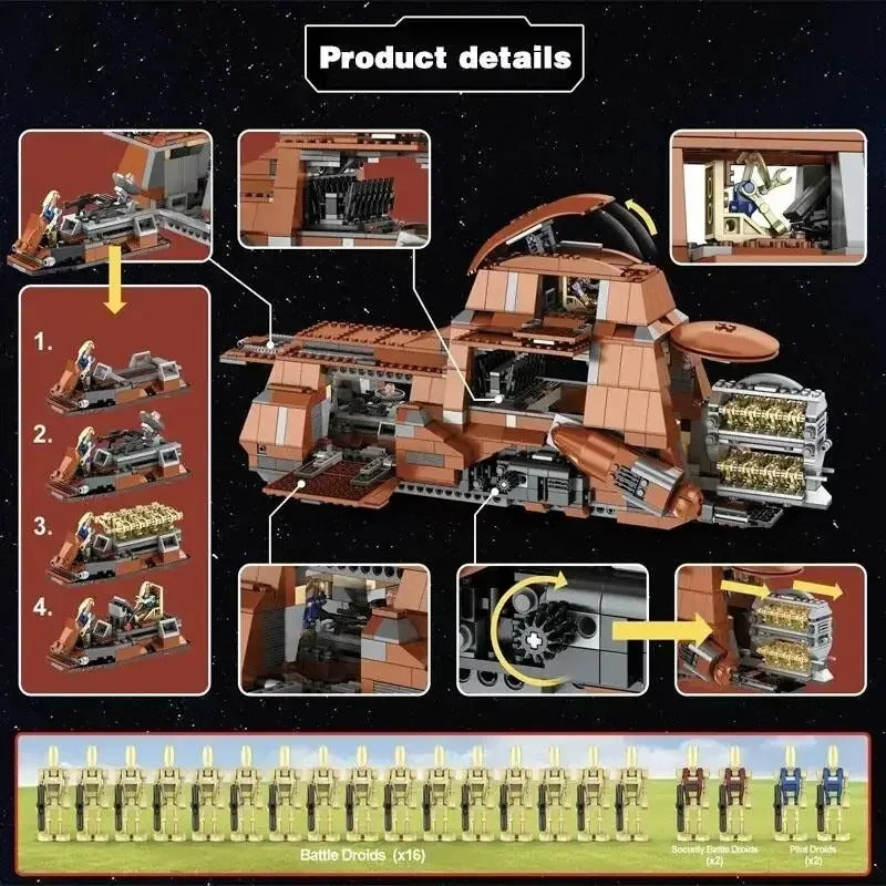 Hot Toys Star Wars Trade Federation MTT 1326 PCS Building Blocks – Droid Carrier Model Compatible with Lego 7662 Christmas Gift