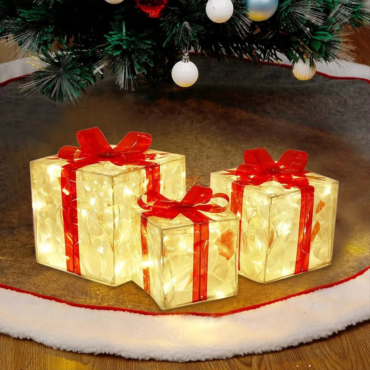 Christmas Glowing Gifts Box Decoration Ornament with Bow Lighting Box Outdoor Light Lighting Xmas 2024 Home Yard Decor A